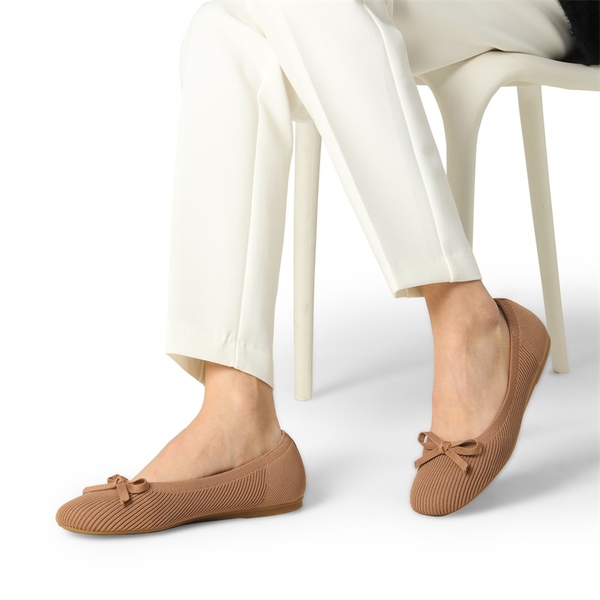 Comfortable Round Toe Knit Ballet Flats - TAN - 1
